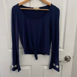 L.A. Hearts Navy Long Sleeve Tie Front Top with Embellished Sleeves